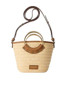Claudie Pierlot Small Woven Raffia Leather Bag in Beige Womens Shoulder Tote